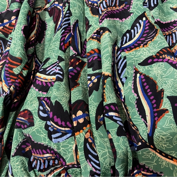 Democracy Leaf Print V-Neck Blouse Metallic Cottagecore Cropped Women's PM - Picture 6 of 12